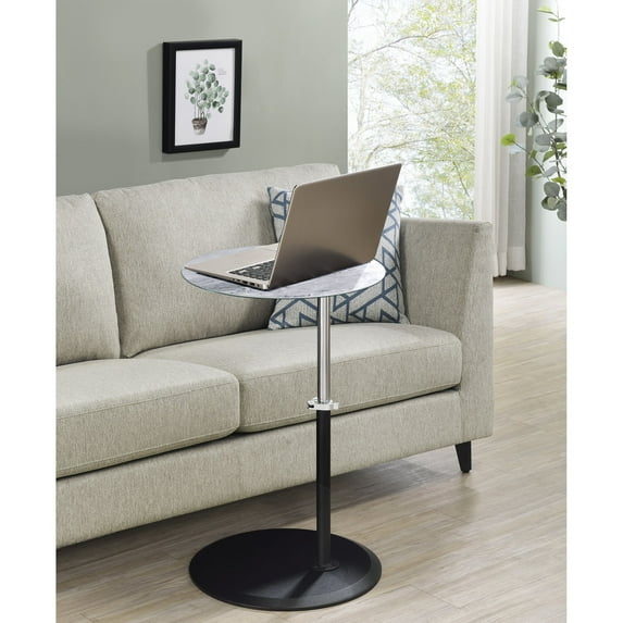 Marble Glass End Table with Adjustable Height from 16" to 26" / Compact and User-Friendly