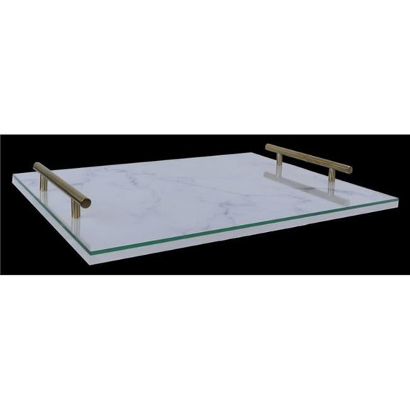 Marble & Glass Tray with Gold Handles