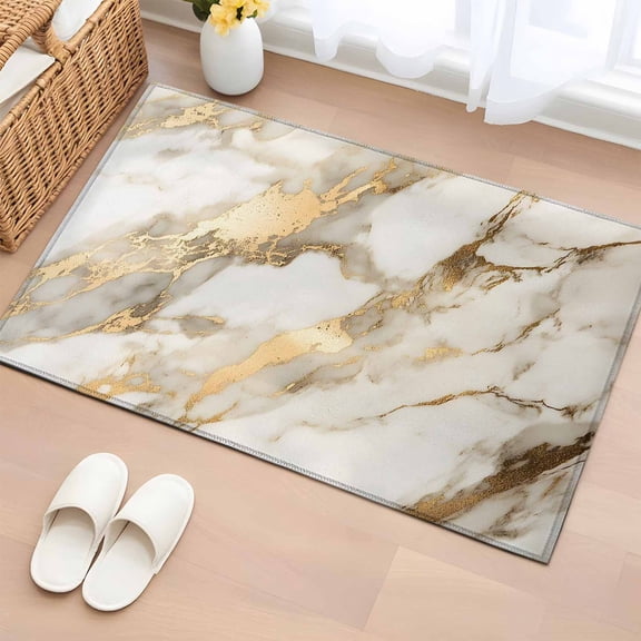 Marble Gold 2'x3' Washable Rug, Abstract Luxury Wave Gold Marbling Modern Non-Slip Soft Doormat Area Rugs for Entrance Bathroom Bedsides, Front Doormat Carpet for Kitchen Bedroom, Entryway Floor Mat