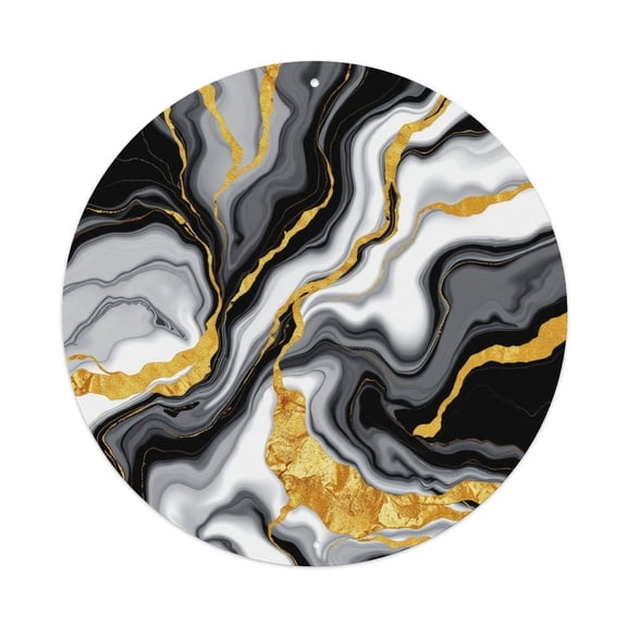 Marble Gold Abstract Texture7.9x7.9in Round Aluminum Plaque Wall Art, UV Printed Vintage Metal Sign with Pre-Drilled Holes for Home Bar Garage Cafe Decor