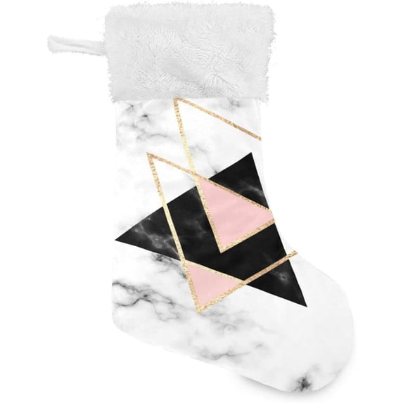 Marble Gold Black Triangle Christmas Stockings, Christmas Presonalized Large Stocking Sock, Set of 2 Xmas Party Winter Decor Candy Bag Family Holiday Gift, 17.7 Inch