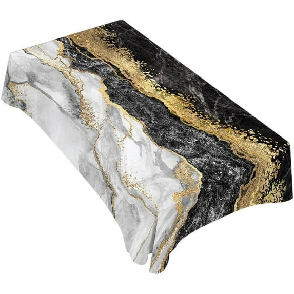 Marble Gold Foil Tablecloth 60x84 Inch Rectangular Stone Smooth Glitter Blobs Granite Textures Luxury Art Painting Oblong Table Cloth Kitchen Table Decorations for Home Dinner Party