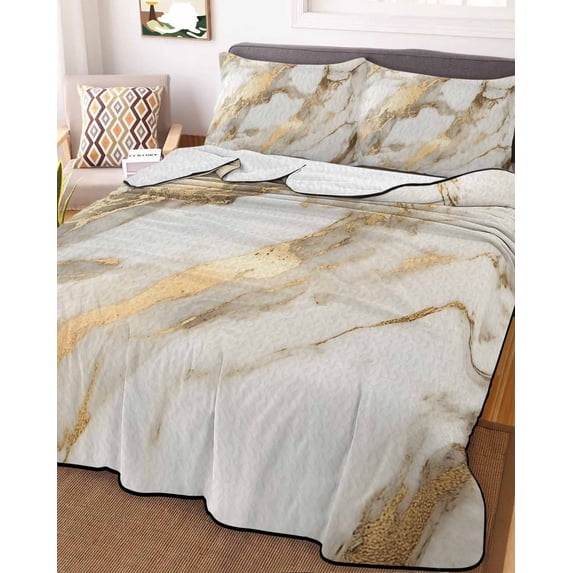 Marble Gold Full Size Down Alternative Comforter, Lightweight Comforter Quilt Bedding Set with Pillow Shams Abstract Luxury Wave Gold Marbling Modern All Seasons Bed Comforter Duvet Insert 78"x90"