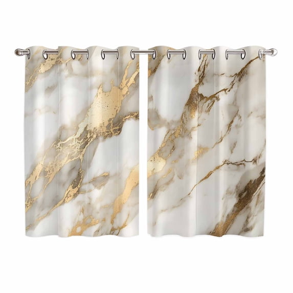 Marble Gold Kitchen Curtains 63 Inch Length, Abstract Luxury Wave Gold Marbling Modern Grommet Top Bedroom Living Room Curtains, Light Filtering Cafe Curtain Drapes 2 Panels Set 104''x63''