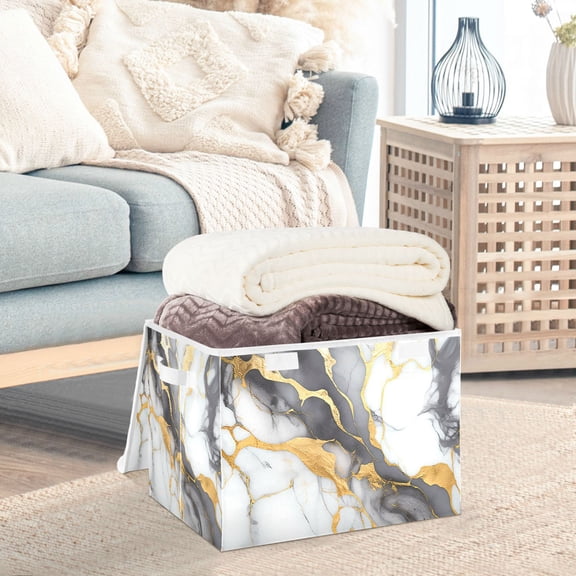 Marble Gold Storage Basket Foldable Laundry Basket Shelf Kids Toy Storage Container Organizer with Handles