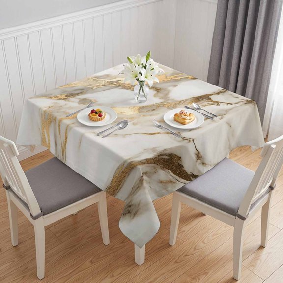 Marble Gold Table Cloth Waterproof Tablecloths, Abstract Luxury Wave Gold Marbling Modern Tablecloth Dining Table Cover for Kitchen Party Tabletop Outdoor, Square Tablecloth 54x54 Inch