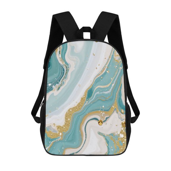 Marble Gold Teal Abstract 3D Print 17in adolescent Backpack knapsack Laptop Laptop