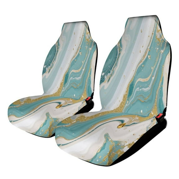 Marble Gold Teal Abstract Car Seat Covers,Universal Auto Front Seats Protector Fits for Car,SUV Sedan,Truck