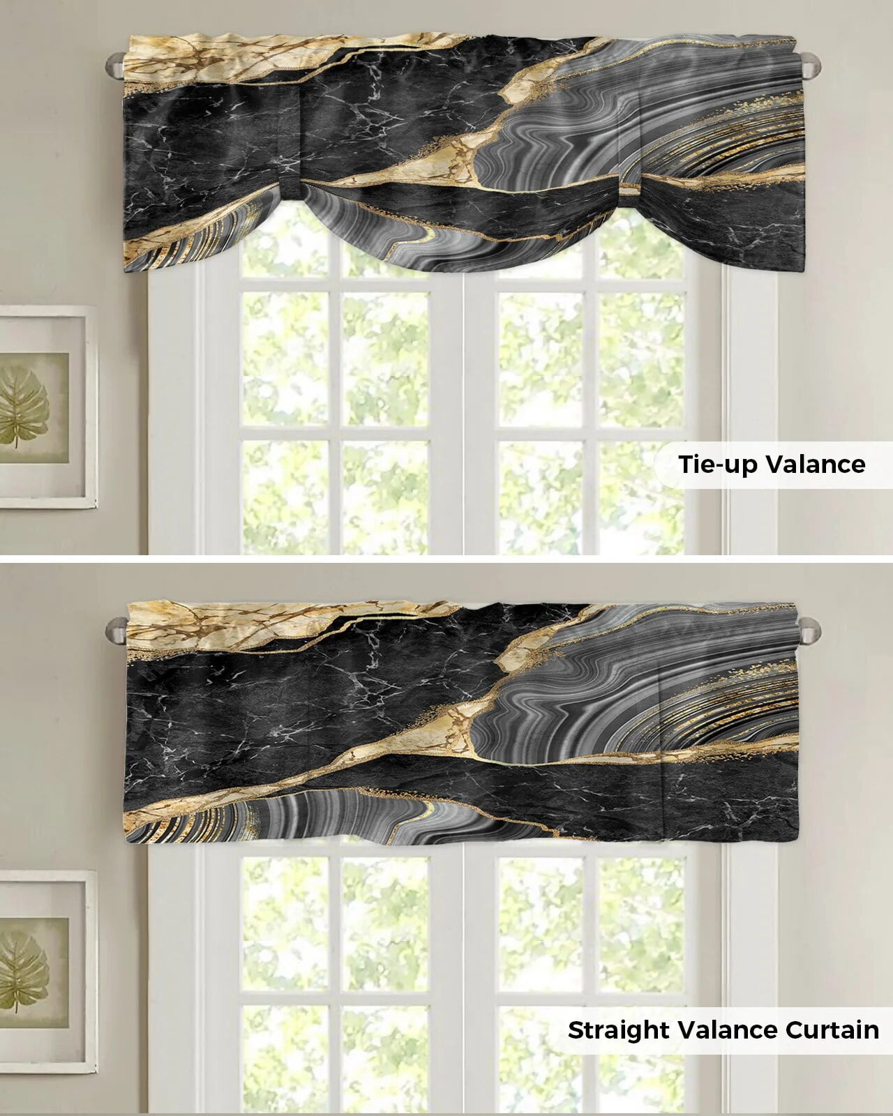 Marble Gold Texture Black Kitchen Valance Curtain Window Valance for Living - Walmart.com