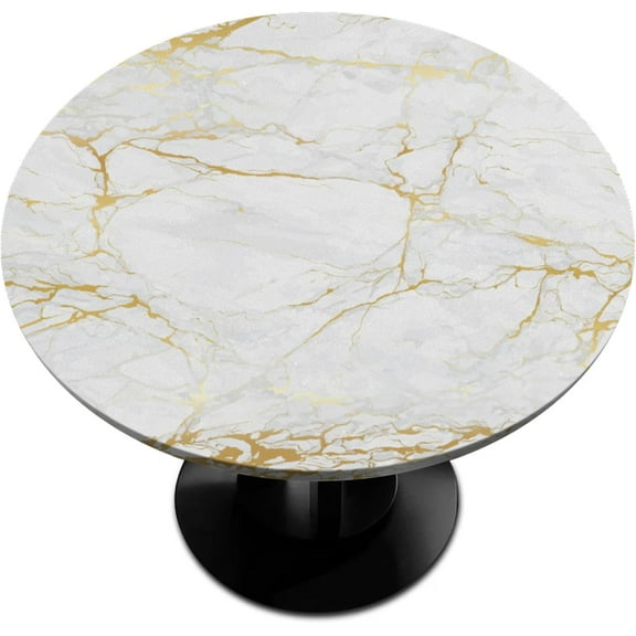 Marble Gold Texture Round Tablecloths with Elastic Edge Fitted Round Table Cloth Wipeable Washable Circle Table Covers for Dinner Patio Party Indoor Outdoor Kitchen Decor (Fit 45-52 in)