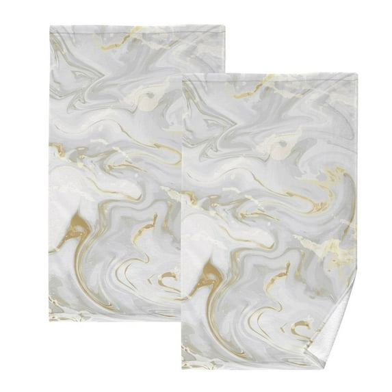 Marble Gold and White Bath Hand Towels 2 Pcs Absorbent Face Towel Soft Breathable Cotton Towel Set for Bathroom Kitchen Hotel Spa Decor