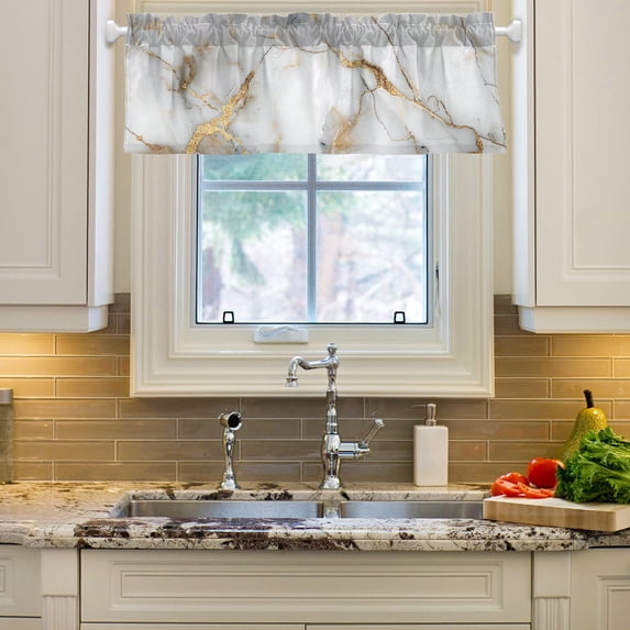 Marble Golden Cracks Curtain Valances Farmhouse Design Window Treatment Decor Blackout Rod Pocket for Windows Living Room Kitchen 54" x 18"