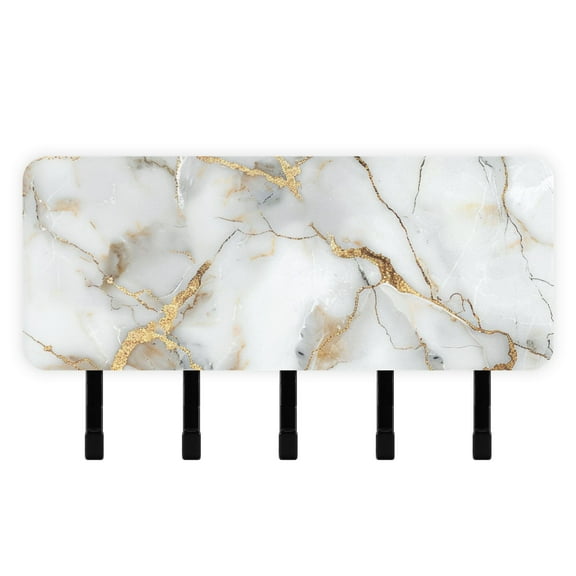 Marble Golden Cracks Mail Holder Organizer Wall Mount with Shelf Key Holder Key Rack with 5 Key Hooks for Wall Decorative