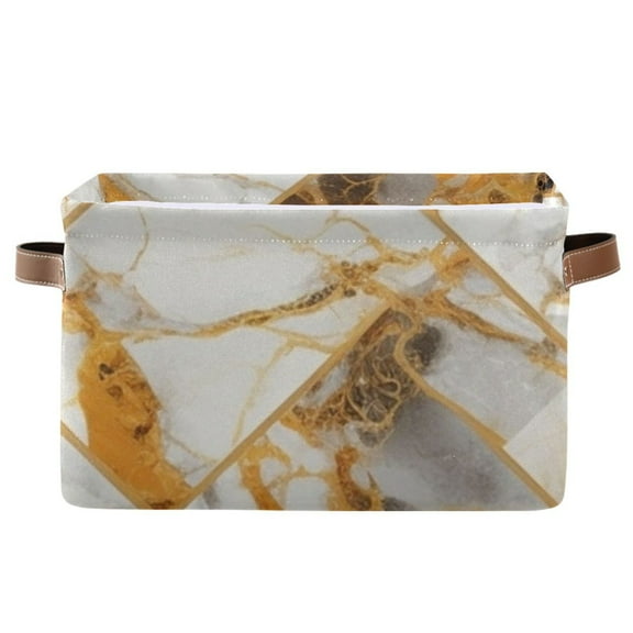 Marble Golden Storage Basket Large Foldable Storage Bin Laundry Baskets Toys Box Book Foldable Organizer Bag 14.2x10.2x8.3 Inches 1 PC