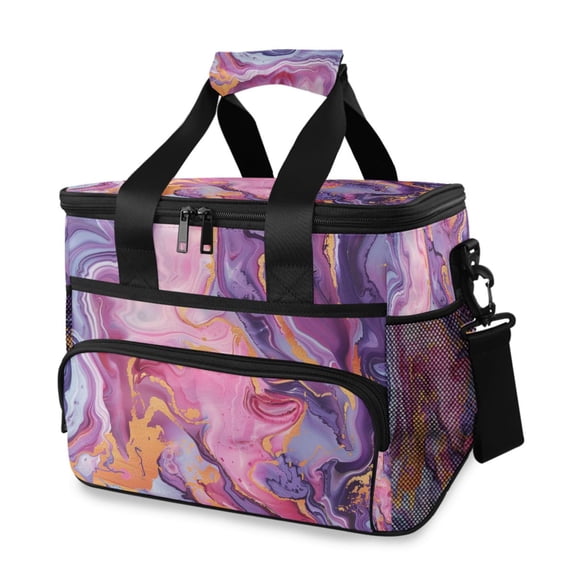 Marble Gradient Purple Portable Cooler Lunch Box Reusable Insulated Lunch Bag Leakproof 15L