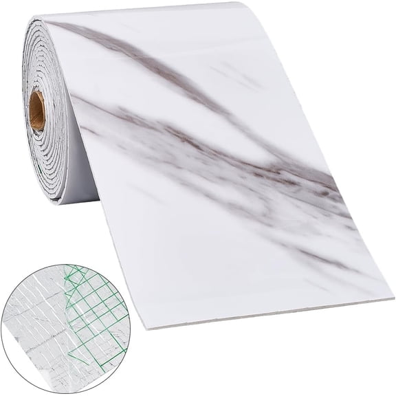 Marble Grain Wallpaper Border Peel and Stick White Self Adhesive Mirror EdgeRemovable PVC Waterproof Wallpapers for Bathroom Mirrors Frame Tiles Cabinet Decor Corner Sticker 16.4ft x 3.94in