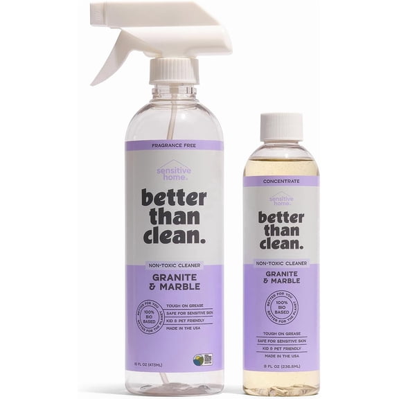 Marble & Granite Cleaner Starter Pack - Plant-Based Natural Stone Cleaner for Countertops, Showers, Floors & More - Suitable for Sensitive Skin, Fragrance Free, Kids & Pet-Friendly