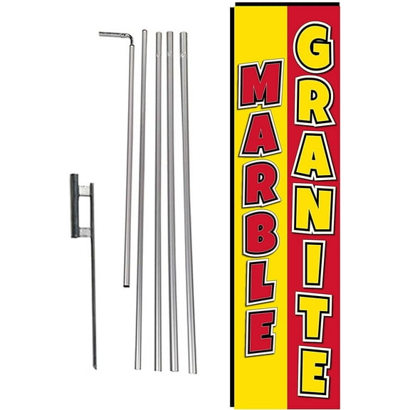 Marble Granite Sale Advertising Rectangle Feather Flag Banner w/Pole kit and Ground Spike