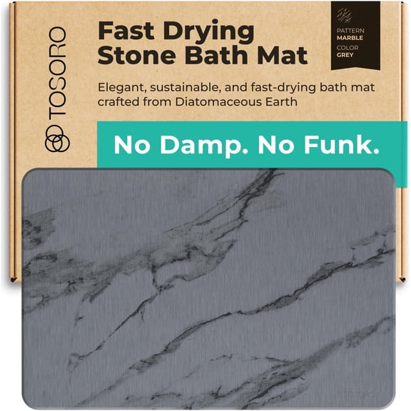 Marble Graphite Diatomaceous Earth Stone Bath Mat Non-Slip, Super Absorbent, Quick-Drying, 23.5 x 15 Inches