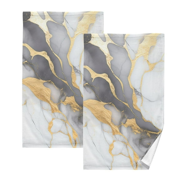 Marble Gray and Golden 2 PCs Cotton Hand Towels Absorbent Face Towel Soft Breathable Towel Set for Bathroom Kitchen Hotel Gym Decoration