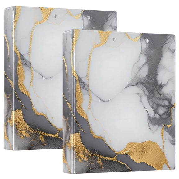 Marble Gray and Golden Hardcover 3 Ring Binder 1.5 inch Round Rings with Interior Pockets Binders Organizer Office School 2 Pack
