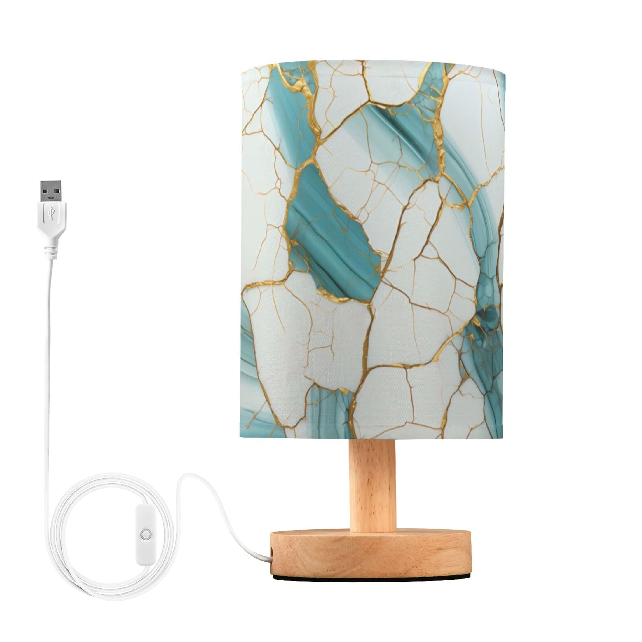 Marble Green Bedside Table Lamp LED Warm Lights with USB Charging Port