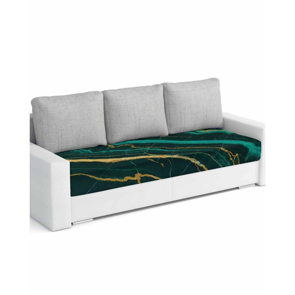 Marble Green Couch Cushion Covers Stretch, Washable Sofa Seat Covers Individual Seat Cushion Sofa Slipcovers Retro Abstract Ombre Gold Nature Cracks Couch Cover Furniture Protector L-1PCS
