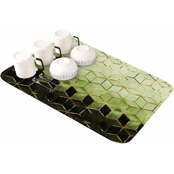 Marble Green Dish Drying Mat for Kitchen Counter, Super Absorbent Quick Dry Coffee Bar Mat Pad Thin Diatomaceous Sink Mat Non Slip Dish Drainer Mat 16x18 Gradient Minimalist Geometric Black Gold