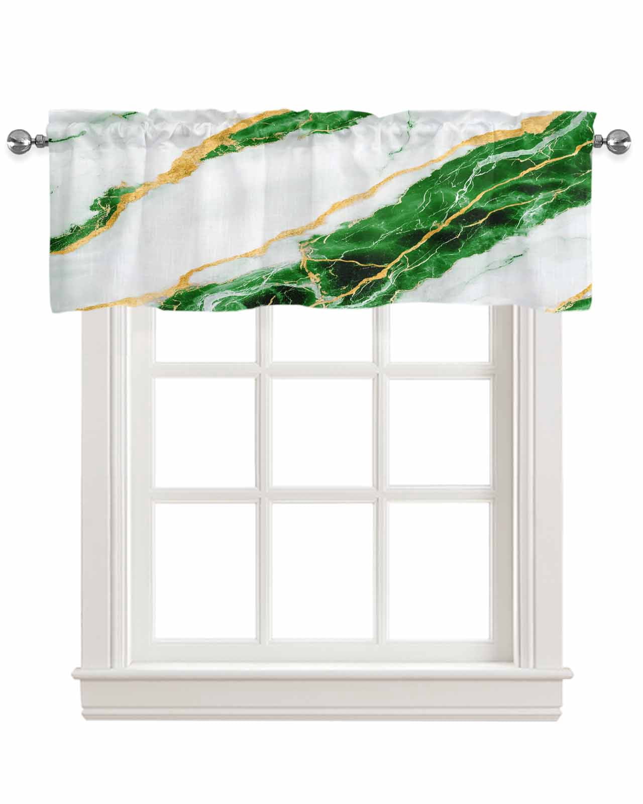 Marble Green Kitchen Valances for Windows Farmhouse Linen Window Valance Curtain for Living Room Window Treatment Gold Foil Ceramic Style Crack Scratch Valance Rod Pocket Topper Drape, 54 x 18 Inch
