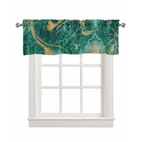 Marble Green Linen Curtain Valance for Bedroom/Bathroom/Kitchen/Office/Living/Dining Room Windows,Watercolor Ombre Gold Marbling Modern Abstract Pocket Topper Drapes Decorative Cafe Drapery 42x12
