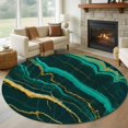 thumbnail image 1 of Marble Green Round Rug 5ft Washable Circle Kitchen Rugs Non Slip Retro Abstract Ombre Gold Nature Cracks Large Area Rug Indoor Floor Carpet for Bedroom Living Room Home Office Dining Room Nursery, 1 of 8