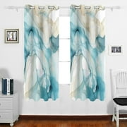 Marble Green and Beige Grommet Blackout Curtains Thermal Insulated Window Curtain Sets for Bedroom Living Room 63"x55" 2 Panels