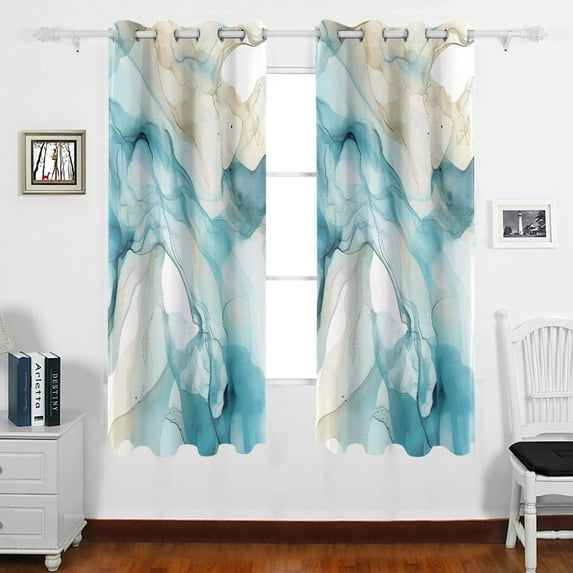 Marble Green and Beige Grommet Blackout Curtains Thermal Insulated Window Curtain Sets for Bedroom Living Room 63"x55" 2 Panels