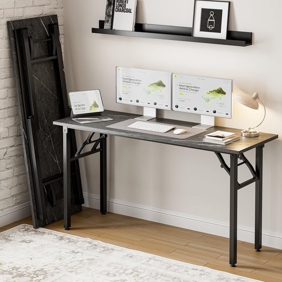 Marble Greige Folding Computer Desk – 35.8 Inch Portable Laptop Table, No Assembly, Collapsible & Space-Saving for Home Office