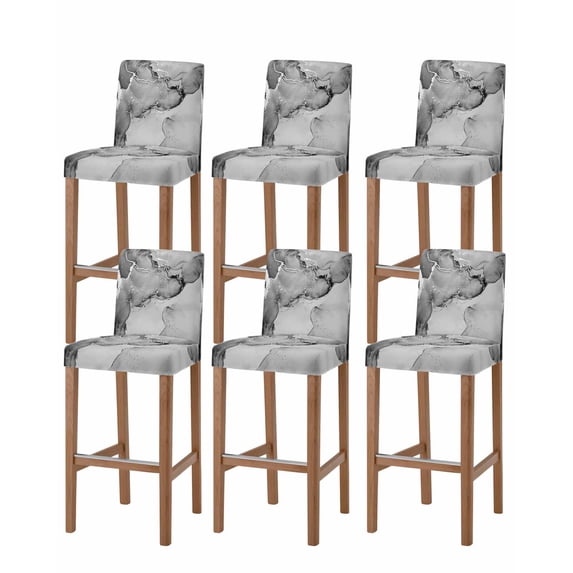 Marble Grey Bar Stool Covers Set of 6, Modern Abstract Ink Painting Luxury Stretch Washable Bar Chair Covers with Backs, Removable Pub Counter Height Chair Cover for Kitchen Dining Room Cafe