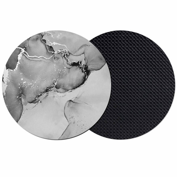 Marble Grey Coasters Set of 2, Modern Abstract Ink Painting Luxury Absorbent Coasters for Drinks, Coaster for Bar Office Dining Coffee Table Accessories Decor, Non Slip Round Desk Coaster