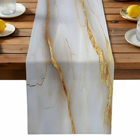 Marble Grey Cotton Linen Table Runner for Dining Kitchen, Gold Texture Modern Crack Scenery Wedding Outdoor Party Tablerunners Decoration, Dresser Scarf Coffee Tablecloth Runners 13x70 Inches