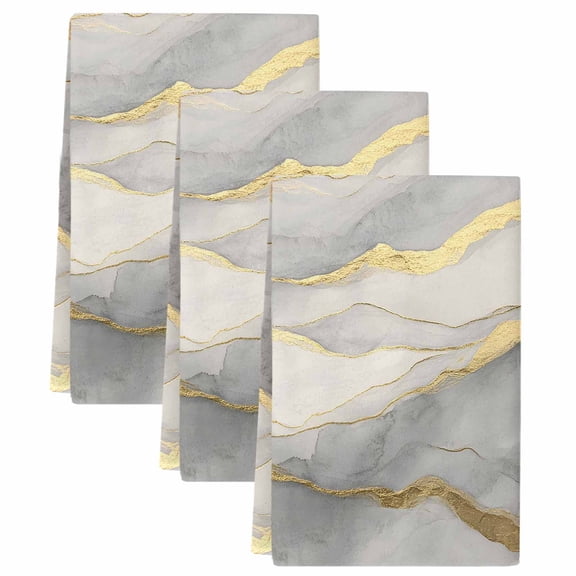 Marble Grey Kitchen Towels Set of 3, Modern Gold Luxury Neutral Texture Soft Microfiber Dish Towels, Absorbent Quick-Dry Washable Dishcloths for Kitchen Cleaning, Drying Dishes, 18x28 Inches