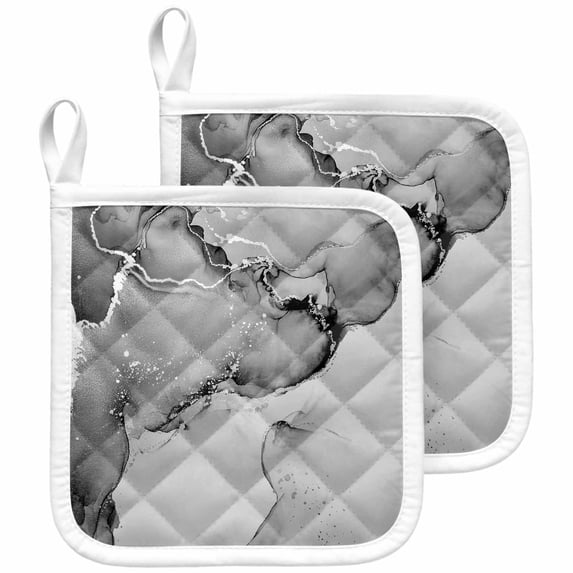 Marble Grey Pot Holders for Kitchen Heatproof Potholder, 2 Pack Modern Abstract Ink Painting Luxury Hot Pads Multipurpose Oven Pads Cloth Potholders Trivet for Cooking and Baking