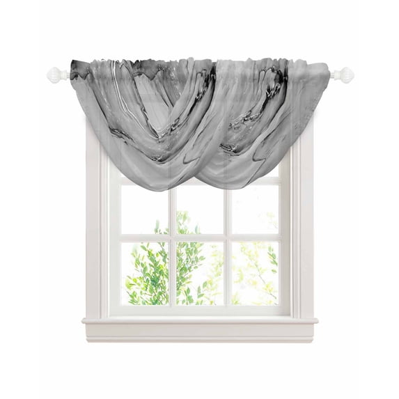 Marble Grey Sheer Waterfall Valance Curtains for Window, Modern Abstract Ink Painting Luxury Rod Pocket Sheer Topper Swag Curtains for Living Room, Kitchen 38.5"W x 47.2"L, 2 Panels