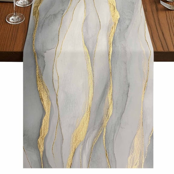 Marble Grey Short Table Runner 36 Inches Long, Modern Gold Luxury Neutral Texture Cotton Linen Table Runners Dresser Scarves, Fabric Tabletop Scarf Furniture Cover for Home Dinner Party Decor 13"x36"
