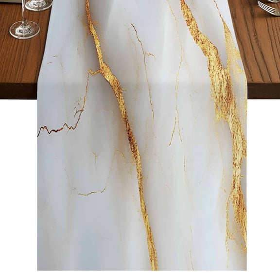 Marble Grey Short Table Runner 60 Inches Long, Gold Texture Modern Crack Scenery Cotton Linen Table Runners Dresser Scarves, Fabric Tabletop Scarf Furniture Cover for Home Dinner Party Decor 13"x60"