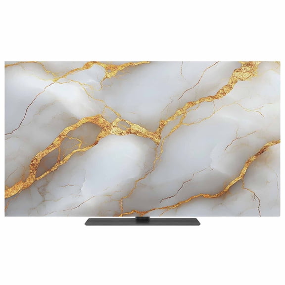 Marble Grey TV Dust Cover,Stretchable TV Screen Desktop Computer Protector Cover,Gold Texture Modern Crack Scenery Television Dustproof Slipcover Indoor Outdoor for 19–24 Inch Flat or Curved TVs