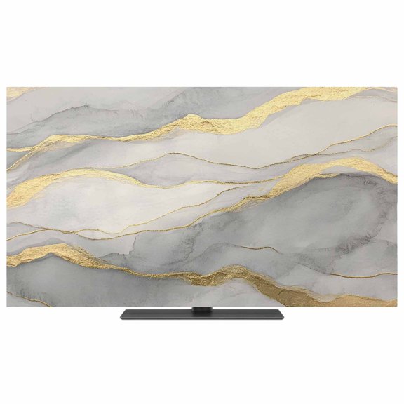 Marble Grey TV Dust Cover,Stretchable TV Screen Desktop Computer Protector Cover,Modern Gold Luxury Neutral Texture Television Dustproof Slipcover Indoor Outdoor for 19–24 Inch Flat or Curved TVs
