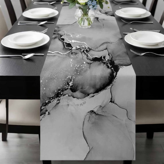 Marble Grey Table Runner 120 Inches Long, Modern Abstract Ink Painting Luxury Kitchen Coffee Dining Table Decoration for Home Party Birthday Wedding Home Decor 13x120 Inches