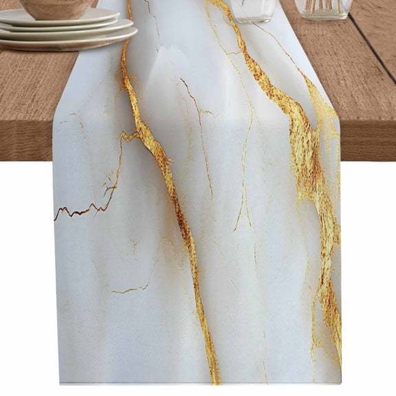 Marble Grey Table Runner 90 Inches Long for Dining Table Decor,Gold Texture Modern Crack Scenery Burlap Linen Farmhouse Table Runner Coffee Table Runners Dresser Scarf for Kitchen Party Holiday
