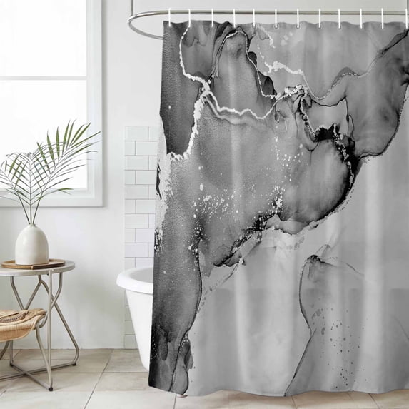 Marble Grey Waterproof Fabric Shower Curtain,Modern Abstract Ink Painting Luxury Waterproof Fabric Shower Curtain for Bathroom Curtains Bathtubs Hotel Shower Curtains with 12 Hooks Small 36x72in