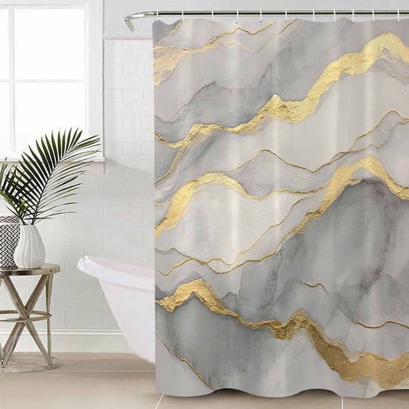 Marble Grey Waterproof Fabric Shower Curtain, Modern Gold Luxury Neutral Texture Shower Curtain for Bathroom Curtains Bathtubs Hotel Washable Shower Curtains with 12 Hooks Standard 72x72