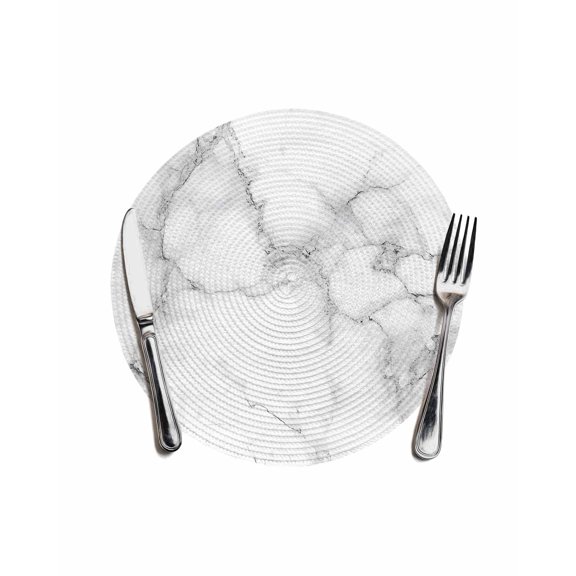 Marble Grey White Round Placemats for Dinning Tables,Heat-proof Braided Table Mats 13 Inch,Cracked Rock Greyscale Fake Stone Washable Place Mat for Kitchen Restaurant Party Decor Table Setting