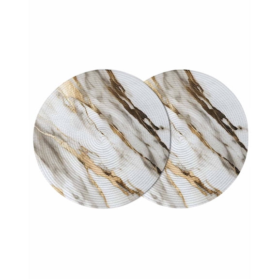 Marble Grey White Round Placemats Set of 2 for Dinning Tables,Heat-proof Braided Table Mats 13 Inch,Abstract Cracked Crystal Gold Lines Washable Place Mat for Kitchen Restaurant Party Table Decor